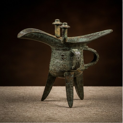 高古青铜兽面纹爵杯